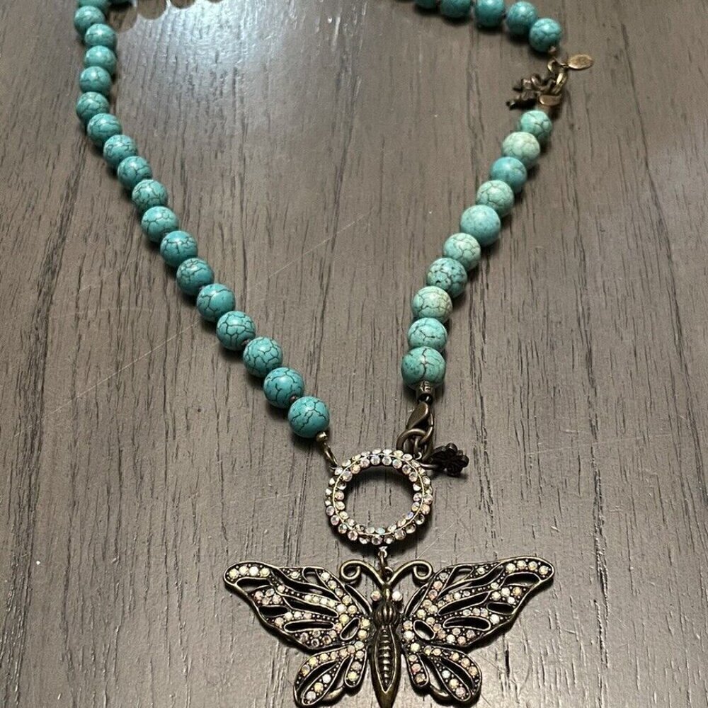 Kirks Folly Goddess Stone Butterfly Turquoise Beads Vintage 24 in Neckla…